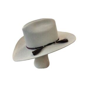 Vintage White Cowboy Hat With Horsehair Tassel Band Western Style